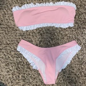 Pink + white ruffle bikini